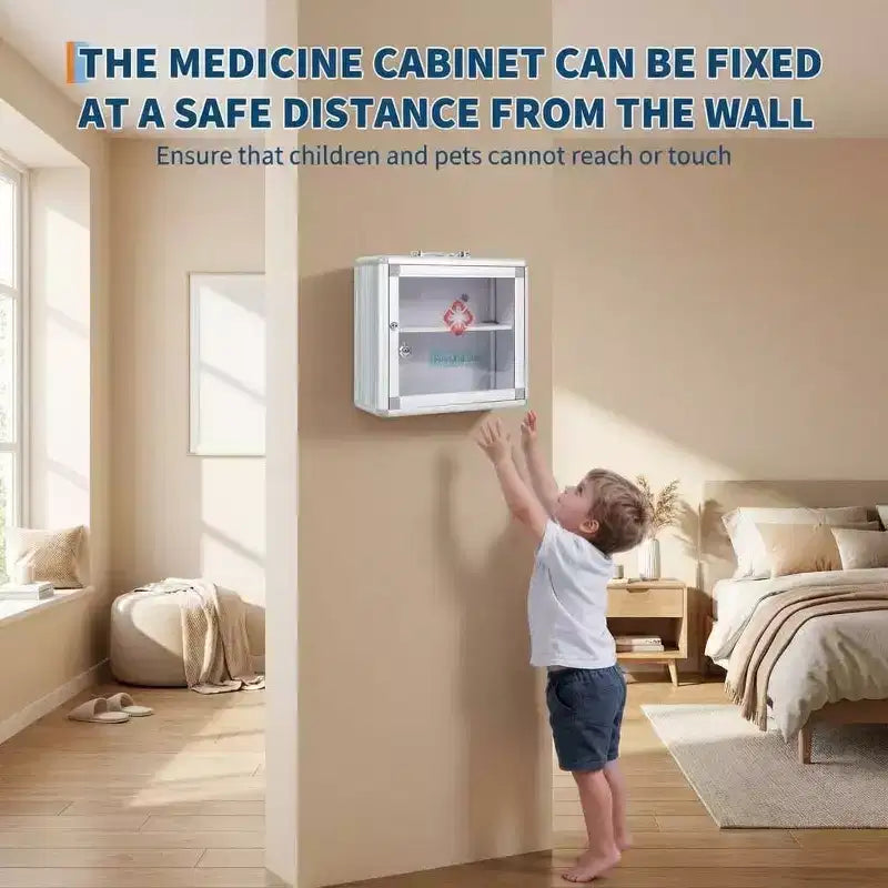 Armoire à pharmacie murale avec serrure à combinaison et poignée de verrouillage, armoire de premiers secours portable à monter au mur avec autocollant