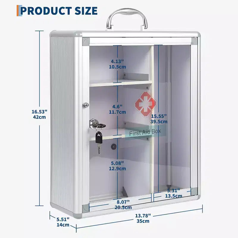 Armoire à pharmacie murale avec serrure à combinaison et poignée de verrouillage, armoire de premiers secours portable à monter au mur avec autocollant