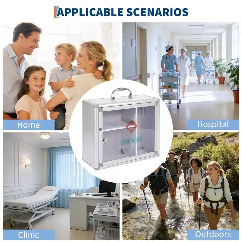 Armoire à pharmacie murale avec serrure à combinaison et poignée de verrouillage, armoire de premiers secours portable à monter au mur avec autocollant