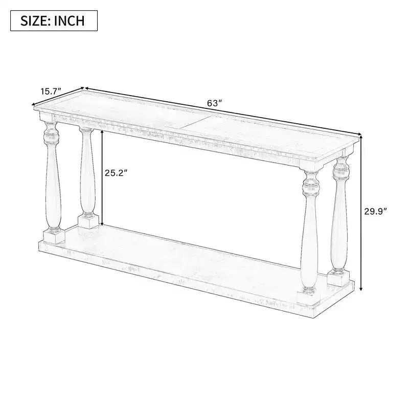 Table console effet bois vintage, pieds vasque, étagère inférieure, pour entrée, couloir, salon, chambre à coucher