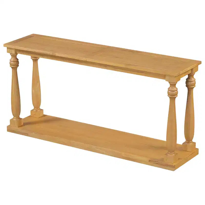 Table console effet bois vintage, pieds vasque, étagère inférieure, pour entrée, couloir, salon, chambre à coucher