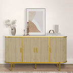 Buffet-bahut moderne du milieu du siècle, 59 pouces, meuble de rangement cannelé avec pieds en métal, table console pour salle à manger, salon, entrée