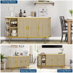 Buffet-bahut moderne du milieu du siècle, 59 pouces, meuble de rangement cannelé avec pieds en métal, table console pour salle à manger, salon, entrée