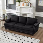 Canapé trois places moderne MAYEERTY 83 avec clous, revêtement en similicuir imitation peau de vache, pour salon, noir