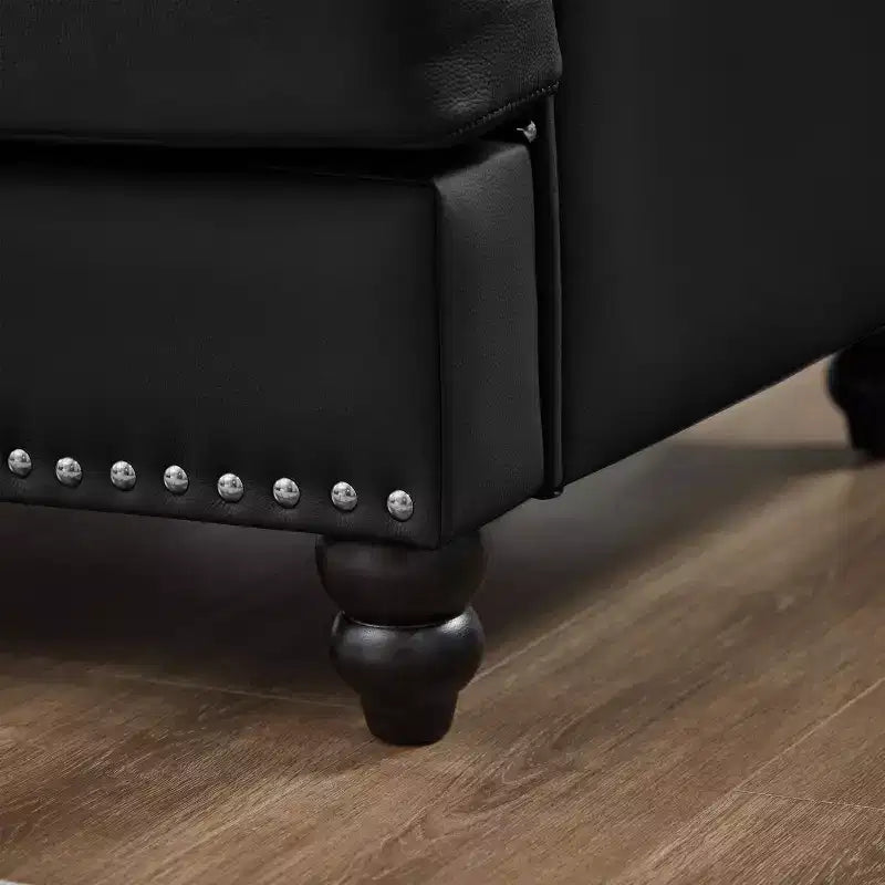 Canapé trois places moderne MAYEERTY 83 avec clous, revêtement en similicuir imitation peau de vache, pour salon, noir