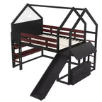 Bellemave Lit mezzanine pour enfants avec toboggan et étagère, cadre de lit mezzanine en bois massif avec échelle convertible pour enfants, cabane de jeu