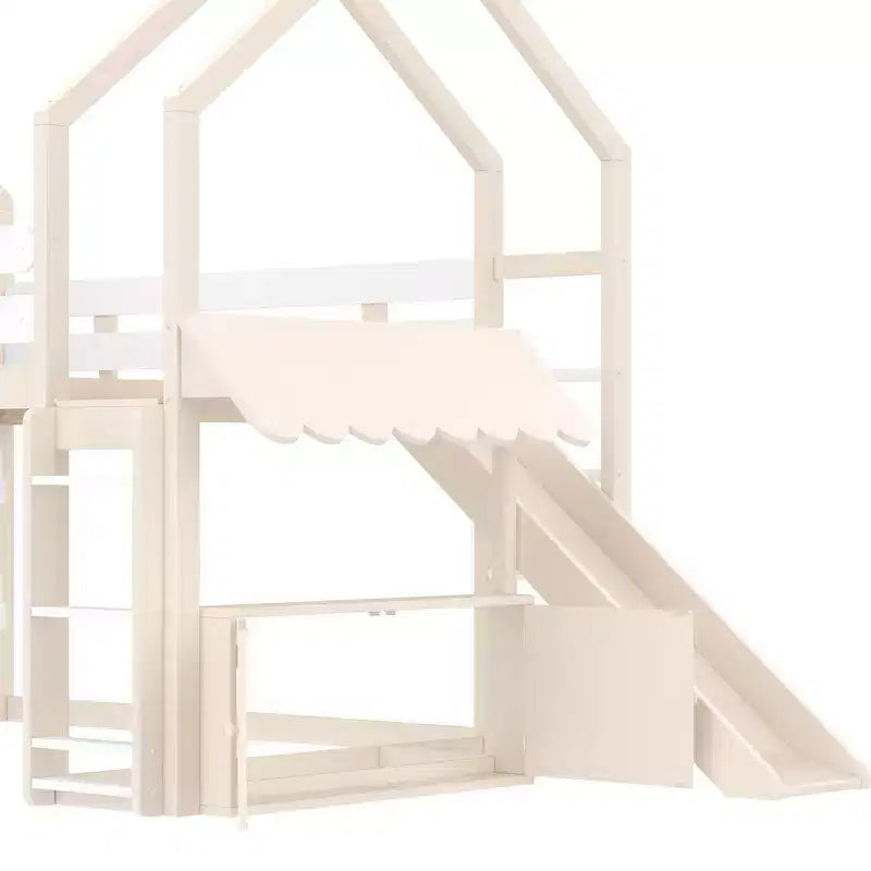 Bellemave Lit mezzanine pour enfants avec toboggan et étagère, cadre de lit mezzanine en bois massif avec échelle convertible pour enfants, cabane de jeu