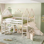 Bellemave Lit mezzanine pour enfants avec toboggan et étagère, cadre de lit mezzanine en bois massif avec échelle convertible pour enfants, cabane de jeu