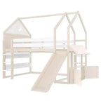 Bellemave Lit mezzanine pour enfants avec toboggan et étagère, cadre de lit mezzanine en bois massif avec échelle convertible pour enfants, cabane de jeu
