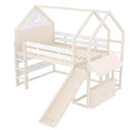 Bellemave Lit mezzanine pour enfants avec toboggan et étagère, cadre de lit mezzanine en bois massif avec échelle convertible pour enfants, cabane de jeu