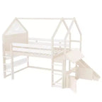 Bellemave Lit mezzanine pour enfants avec toboggan et étagère, cadre de lit mezzanine en bois massif avec échelle convertible pour enfants, cabane de jeu