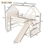 Bellemave Lit mezzanine pour enfants avec toboggan et étagère, cadre de lit mezzanine en bois massif avec échelle convertible pour enfants, cabane de jeu