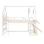 Bellemave Lit mezzanine pour enfants avec toboggan et étagère, cadre de lit mezzanine en bois massif avec échelle convertible pour enfants, cabane de jeu