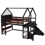 Bellemave Lit mezzanine pour enfants avec toboggan et étagère, cadre de lit mezzanine en bois massif avec échelle convertible pour enfants, cabane de jeu