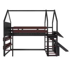 Bellemave Lit mezzanine pour enfants avec toboggan et étagère, cadre de lit mezzanine en bois massif avec échelle convertible pour enfants, cabane de jeu