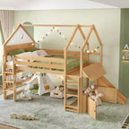 Bellemave Lit mezzanine pour enfants avec toboggan et étagère, cadre de lit mezzanine en bois massif avec échelle convertible pour enfants, cabane de jeu