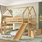 Bellemave Lit mezzanine pour enfants avec toboggan et étagère, cadre de lit mezzanine en bois massif avec échelle convertible pour enfants, cabane de jeu