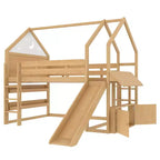 Bellemave Lit mezzanine pour enfants avec toboggan et étagère, cadre de lit mezzanine en bois massif avec échelle convertible pour enfants, cabane de jeu
