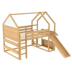 Bellemave Lit mezzanine pour enfants avec toboggan et étagère, cadre de lit mezzanine en bois massif avec échelle convertible pour enfants, cabane de jeu