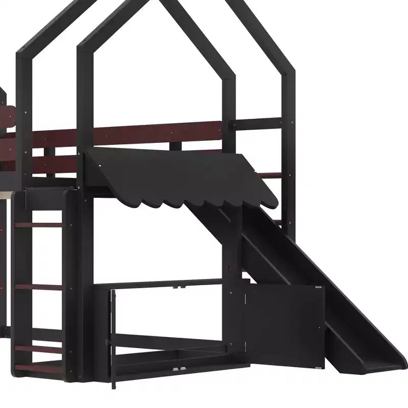 Bellemave Lit mezzanine pour enfants avec toboggan et étagère, cadre de lit mezzanine en bois massif avec échelle convertible pour enfants, cabane de jeu