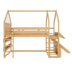 Bellemave Lit mezzanine pour enfants avec toboggan et étagère, cadre de lit mezzanine en bois massif avec échelle convertible pour enfants, cabane de jeu
