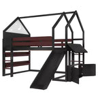 Bellemave Lit mezzanine pour enfants avec toboggan et étagère, cadre de lit mezzanine en bois massif avec échelle convertible pour enfants, cabane de jeu