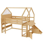 Bellemave Full Kids Loft Bed with Slide and Bookshelf,Solid Wood House Loft Bed Frame with Convertible Ladder for Kids,Playhouse