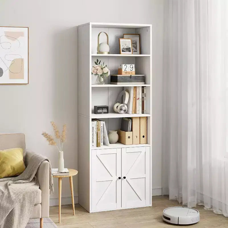 2 bibliothèques de 181 cm de haut avec 6 étagères, style ferme avec 4 portes, pour le salon et le bureau à domicile, montage facile