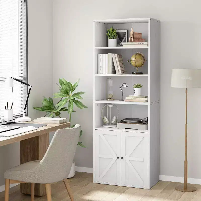 2 bibliothèques de 181 cm de haut avec 6 étagères, style ferme avec 4 portes, pour le salon et le bureau à domicile, montage facile