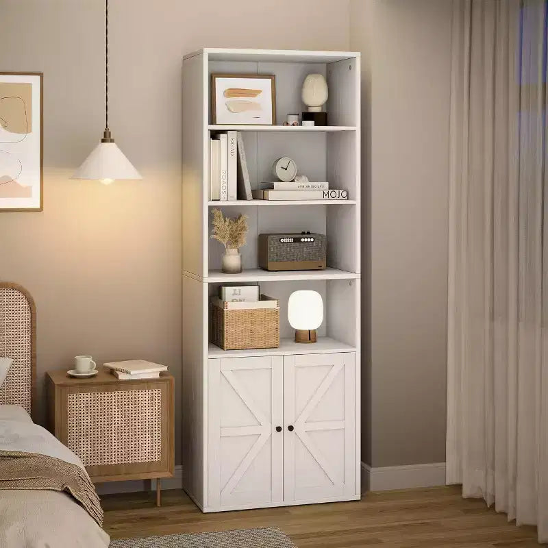 2 bibliothèques de 181 cm de haut avec 6 étagères, style ferme avec 4 portes, pour le salon et le bureau à domicile, montage facile