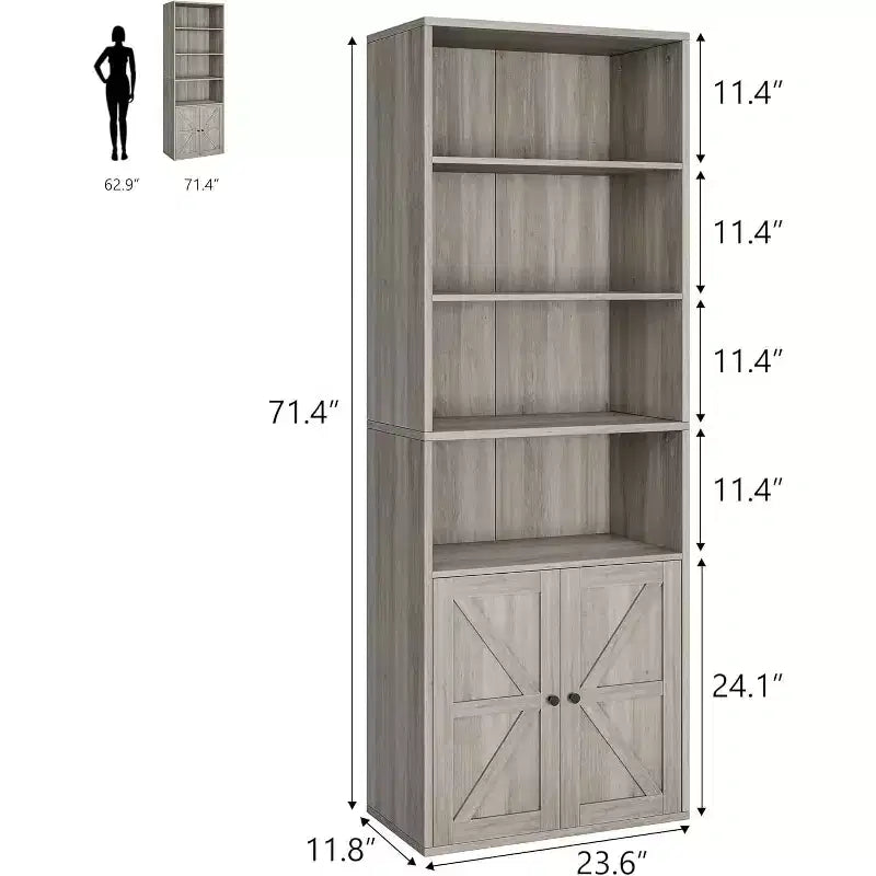 2 bibliothèques de 181 cm de haut avec 6 étagères, style ferme avec 4 portes, pour le salon et le bureau à domicile, montage facile