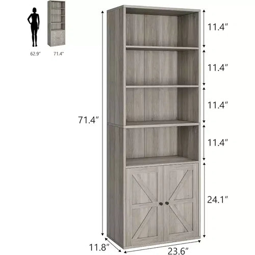 2 bibliothèques de 181 cm de haut avec 6 étagères, style ferme avec 4 portes, pour le salon et le bureau à domicile, montage facile