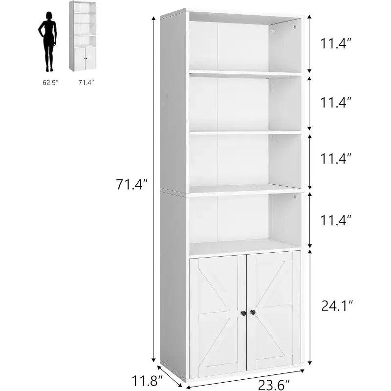 2 bibliothèques de 181 cm de haut avec 6 étagères, style ferme avec 4 portes, pour le salon et le bureau à domicile, montage facile
