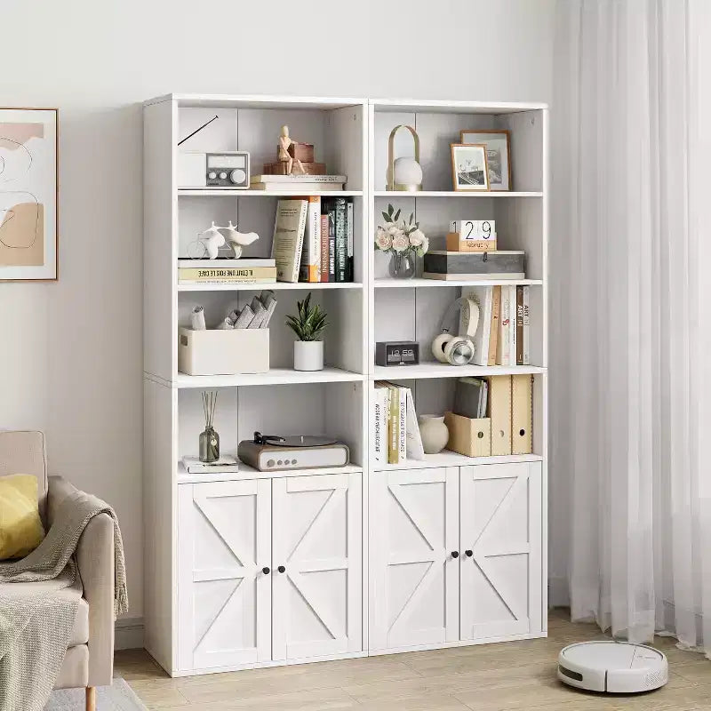 2 bibliothèques de 181 cm de haut avec 6 étagères, style ferme avec 4 portes, pour le salon et le bureau à domicile, montage facile