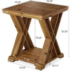 Table d'appoint en bois massif Lantine, petite table d'appoint carrée, table de chevet à 2 niveaux de style rustique pour salon, chambre à coucher, côté canapé, petits espaces, marron