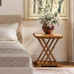 Table d'appoint en bois massif Lantine, petite table d'appoint carrée, table de chevet à 2 niveaux de style rustique pour salon, chambre à coucher, côté canapé, petits espaces, marron