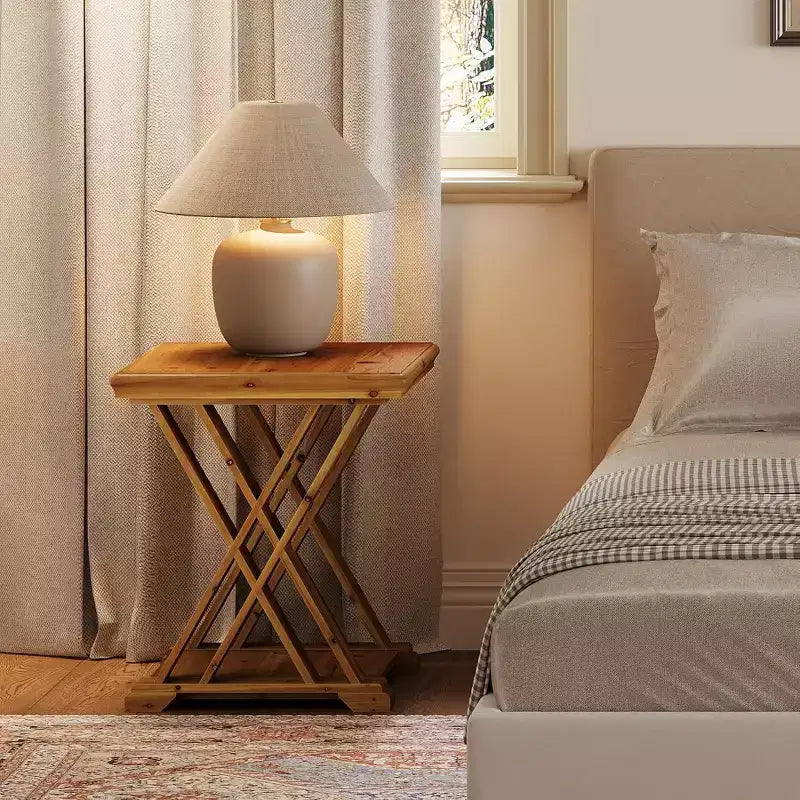 Table d'appoint en bois massif Lantine, petite table d'appoint carrée, table de chevet à 2 niveaux de style rustique pour salon, chambre à coucher, côté canapé, petits espaces, marron