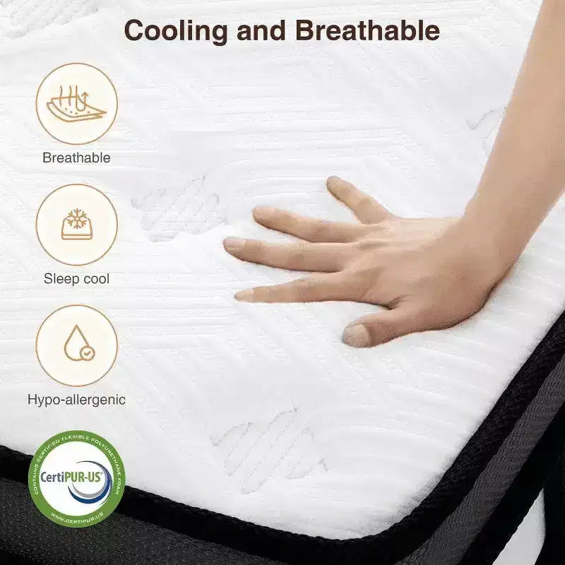 Matelas Grand Lit en solde : Matelas en mousse à mémoire de forme au gel 14 pouces, Technologie de refroidissement, Sensation moyenne, Soulagement de la pression, Certifié CertiPUR-US, 7 couches de mousse