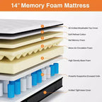 Matelas King en Solde : Matelas en Mousse à Mémoire de Forme au Gel de 14 po, Technologie de Refroidissement, Fermeté Moyenne, Soulagement de la Pression, Certifié CertiPUR-US, 7 Couches de Mousse