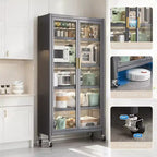 67.3 Meuble de rangement pour garde-manger de cuisine avec porte en verre acrylique, étagères réglables et roulettes, armoires hautes en métal pour garde-manger, pour la cuisine