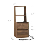 JVNOXK Table de chevet à station de recharge de 15 pouces, table de nuit intelligente avec étagère, compartiment de rangement, fonction verrouillable, finition bois verrouillable