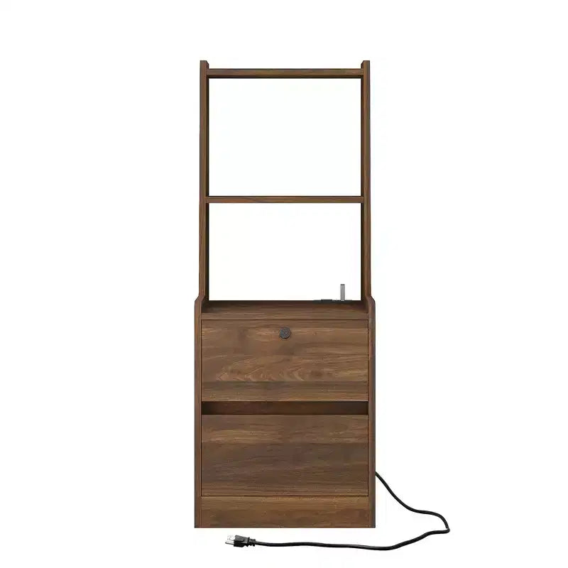 JVNOXK Table de chevet à station de recharge de 15 pouces, table de nuit intelligente avec étagère, compartiment de rangement, fonction verrouillable, finition bois verrouillable