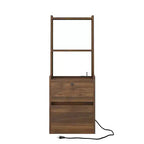 JVNOXK Table de chevet à station de recharge de 15 pouces, table de nuit intelligente avec étagère, compartiment de rangement, fonction verrouillable, finition bois verrouillable