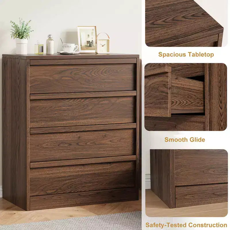 Commode à 4 tiroirs pour chambre à coucher, Table de chevet à 4 tiroirs avec grand espace de rangement, Petite table de chevet pour salon, chambre d'enfant, entrée