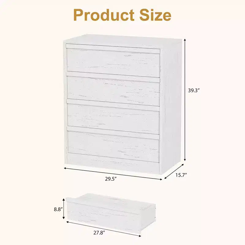 Commode à 4 tiroirs pour chambre à coucher, Table de chevet à 4 tiroirs avec grand espace de rangement, Petite table de chevet pour salon, chambre d'enfant, entrée