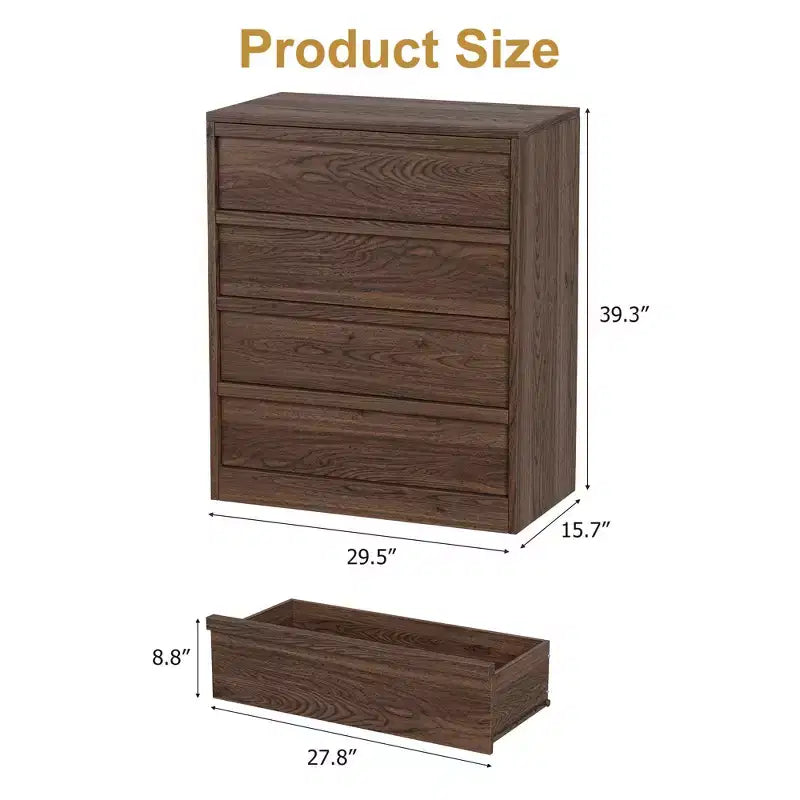Commode à 4 tiroirs pour chambre à coucher, Table de chevet à 4 tiroirs avec grand espace de rangement, Petite table de chevet pour salon, chambre d'enfant, entrée