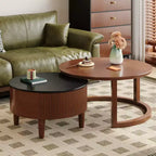 Tables basses gigognes rondes, de style rétro avec rainures et tiroir, pour chambre, salon, salle à manger
