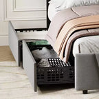 COZONY Cadre de lit double avec tête de lit réglable et 2 tiroirs de rangement, lit plateforme rembourré en velours capitonné, sommier tapissier non requis, beige