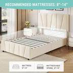 COZONY Cadre de lit double avec tête de lit réglable et 2 tiroirs de rangement, lit plateforme rembourré en velours capitonné, sommier tapissier non requis, beige