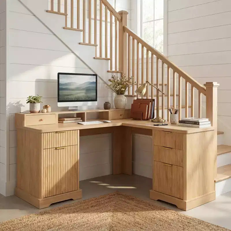 Bureau de direction 59, bureau d'angle à domicile avec station de charge, bureau d'ordinateur en bois pour l'étude, table de conférence pour le salon